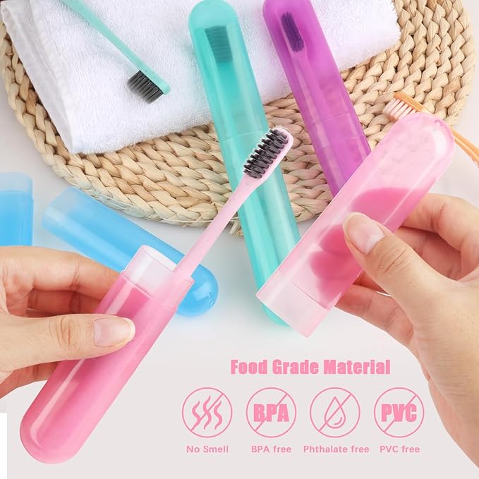 Hooqict 4 Pack Travel Toothbrush Case Portable Travel Toothbrush Holder Plastic Toothbrush Container Protector Cover Case for Traveling, Bathroom, Camping, Home, School, Business
