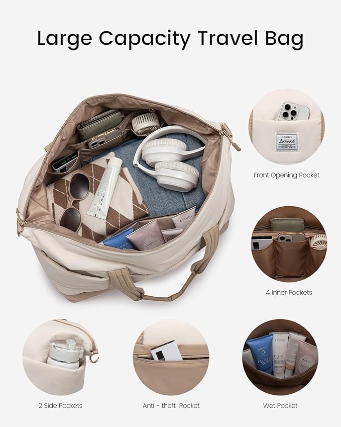 LOVEVOOK Travel Duffle Bag,Weekender Bags for Women with Shoe Compartment，Carry on Overnight Bag with Toiletry Bag,Gym Duffel Bag with Wet Pocket, Hospital Bags for Labor and Delivery