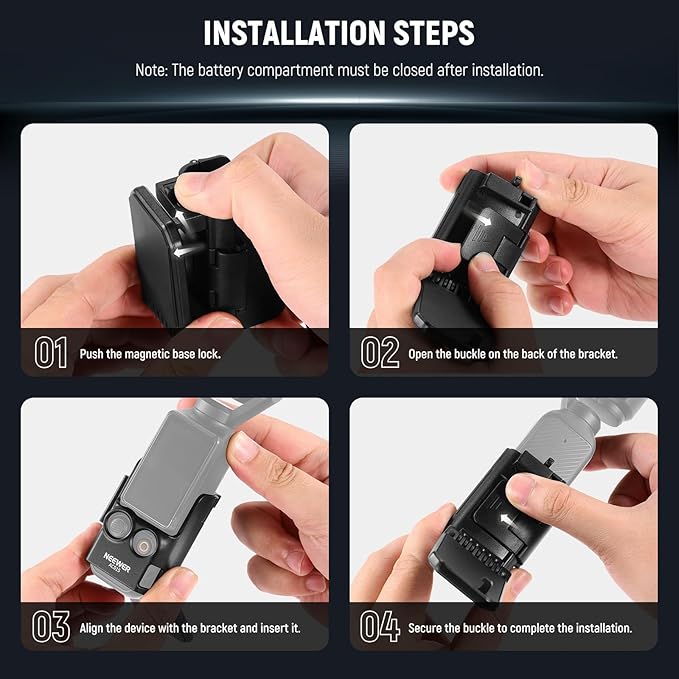 NEEWER Basics Magnetic Mount Stand Compatible with DJI Osmo Pocket 3 & Creator Combo, Multifunctional Accessories Expansion Adapter Bracket, 180° Tilt Plastic Camera Holder with Cleaning Cloth, AC015