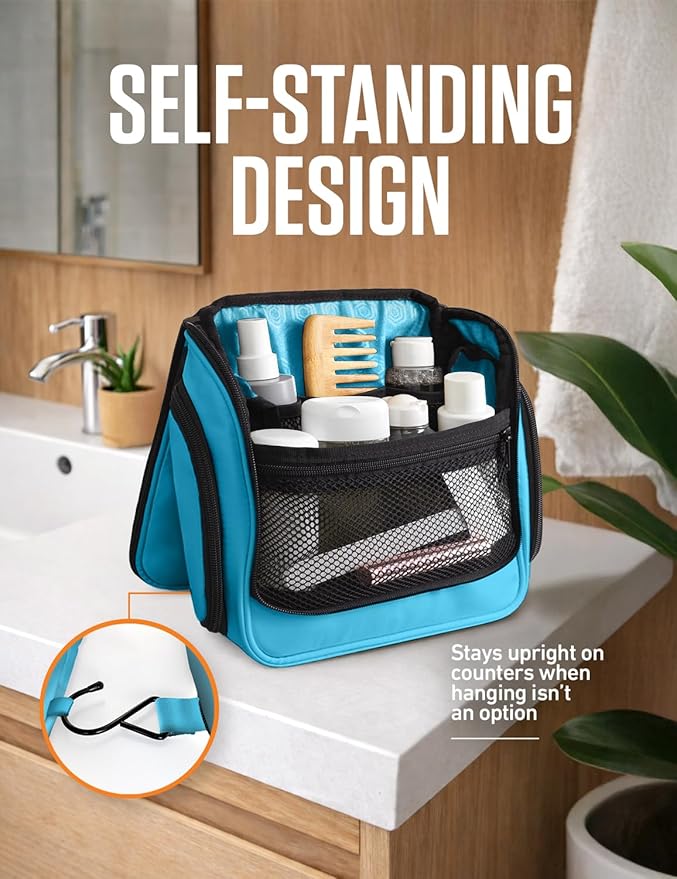 VENTURE 4TH Hanging Travel Toiletry Bag for Women & Men – Large Toiletry Organizer with 18 Compartments, Removable TSA Pouch, Travel Wash Bag for Toiletries, Makeup & Shaving Kit (Light Blue)