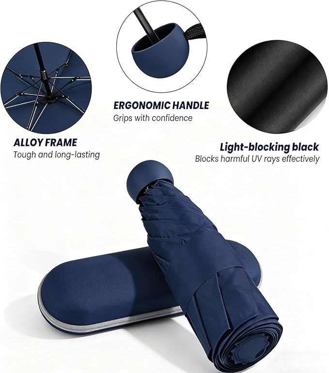 MRTLLOA Travel Essentials Mini Umbrella with Case for Purse - Small Compact & Lightweight, UV Sun Protection, Manual Open/Close for Pocket Umbrella(Women/Men/Kids)