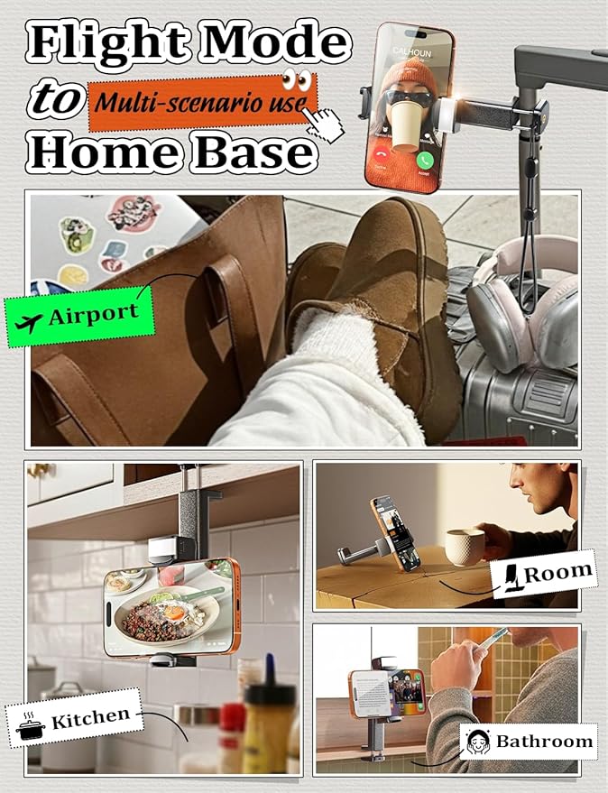 LISEN Airplane Travel Essentials (LED) Phone Stand Holder for Desk Cruise Ship Essentials 2026 Mount Airplane Gadgets Women Men Long Flight Accessories Photographic Lighting Flash Tubes Kids Gifts