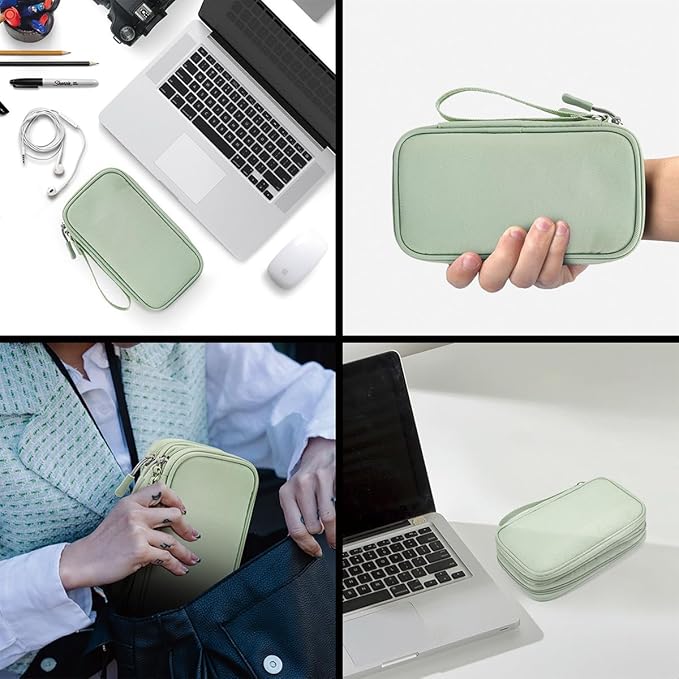 CAAORDKSO Electronic Organizer Bag, Waterproof Portable Electronic Organizer Travel Accessories Cable Bag Universal Cord Storage Case for Cable, Charger, Phone, Power Bank, Earphone(Mint Green, Large)