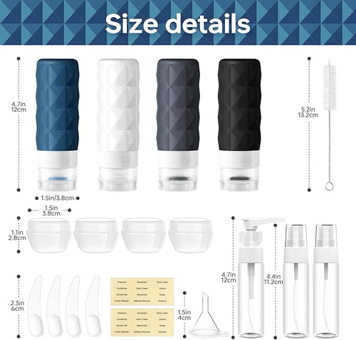 20Pack Travel Bottles Set,Leak Proof TSA Approved Travel Size Containers, Travel Essentials for Conditioner, Shampoo, Lotion & Body Wash Accessories (Dark Color) (Dark Color)