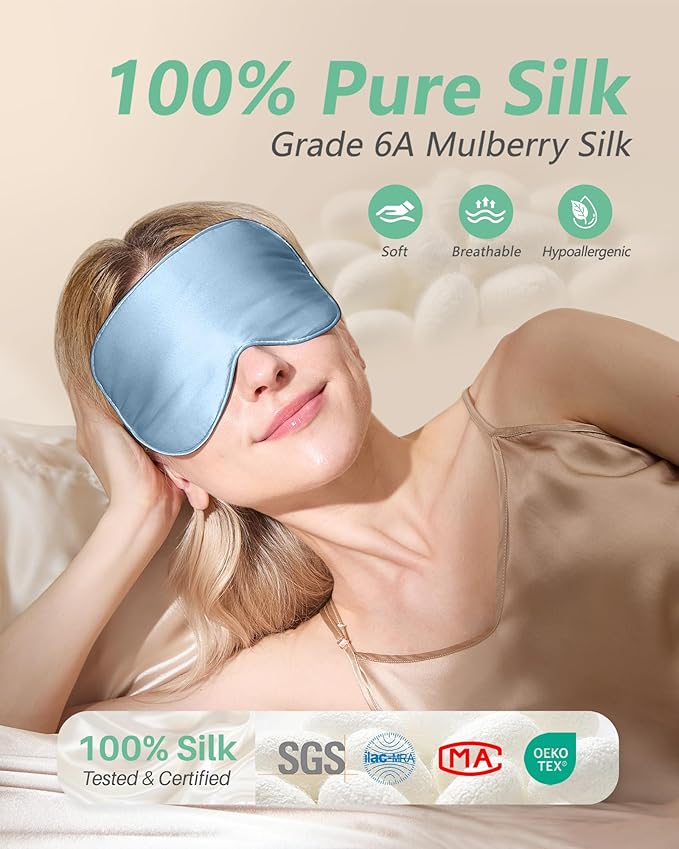 BeeVines Sleep Mask, 4 Packs 100% Real Natural Pure Silk Eye Masks with Adjustable Strap for Sleeping, Mulberry Silk Eye Sleep Shade Cover, Block Light Reduces Puffy Eyes Traveling Gifts