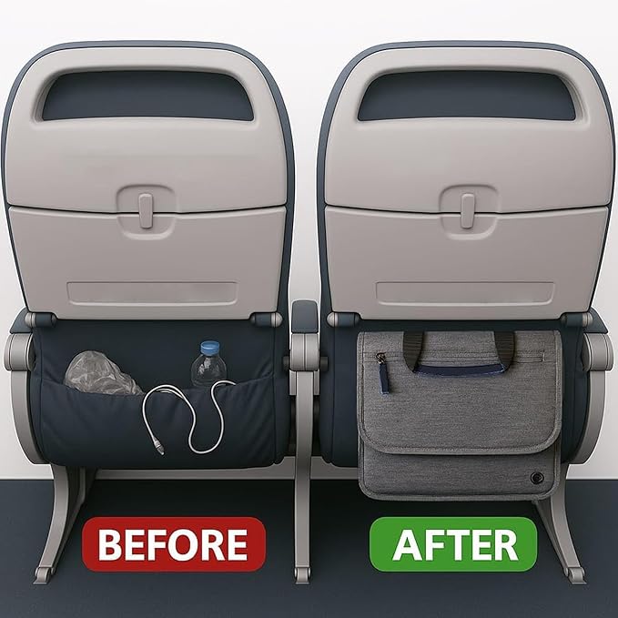 SO~MINE Airplane Pocket Organizer | Tray Table Cover | In Flight Seat Back Organizer Bag | Commuter Essential Travel Bag | Media Pouch For Flying | Travel Gift | Attaches To Luggage