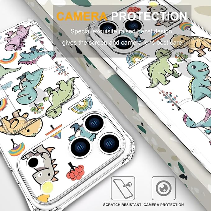 Compatible with iPhone 17 Pro Case Card Holder for Women Cute Design,Wallet Phone Cases Transparent Cool Kawaii Protective (Clear Lovely Dinosaurs)