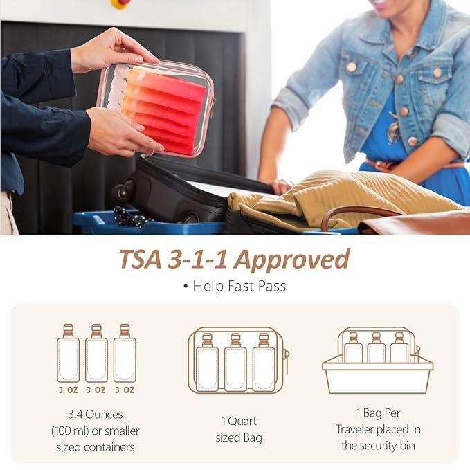 PACKISM 24 Pack Travel Pouches for Toiletries - 3 oz Leak Proof TSA Approved Liquid Containers, Squeeze Bags for Shampoo Lotion, Space Saving Refillable Carriers, Gradient Purple Cherry Yellow