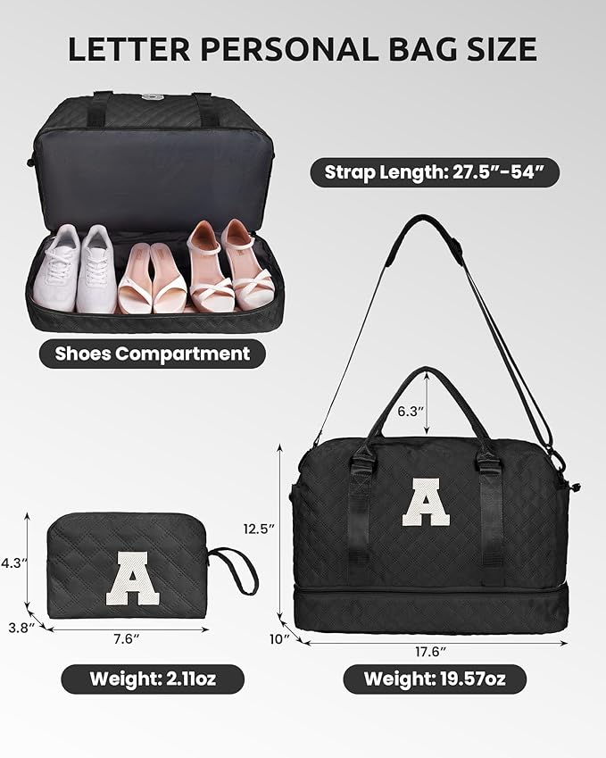 Easter Gifts for Teens-Duffle Bags, Personalized Weekender Bag with Shoulder Strap, Monogram Overnight Bags for Women Wet Pocket, Letter Travel Bag with Makeup Bag Gifts for Niece (Letter R)