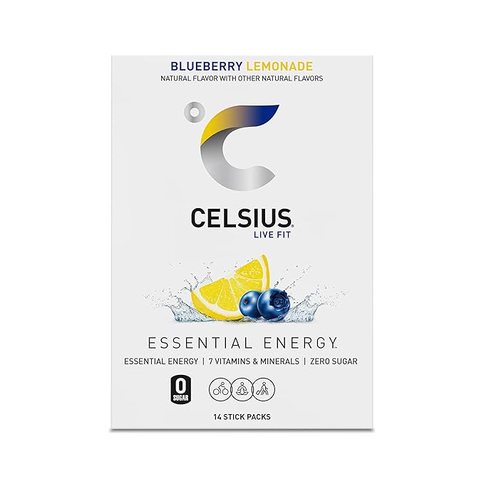 CELSIUS On The Go Blueberry Lemonade, Sugar Free Energy Drink Mix (14 Sticks per Pack)