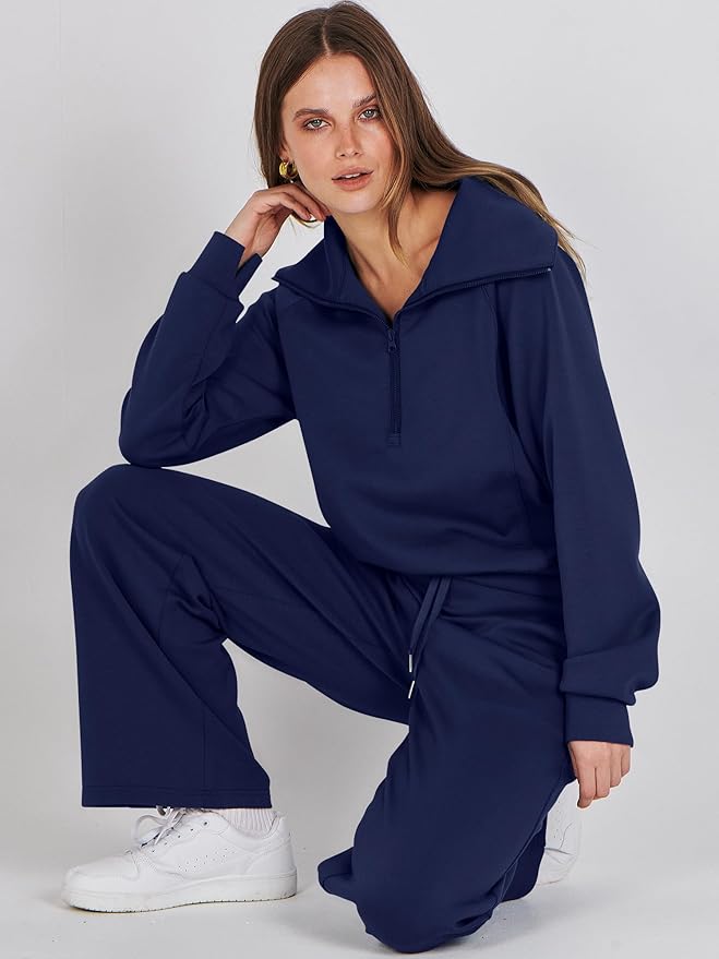 ANRABESS Women 2 Piece Outfits 2025 Fall Fashion Airport Wide Leg Pants Lounge Set Leisure Travel Vacation Clothes Sweatsuits