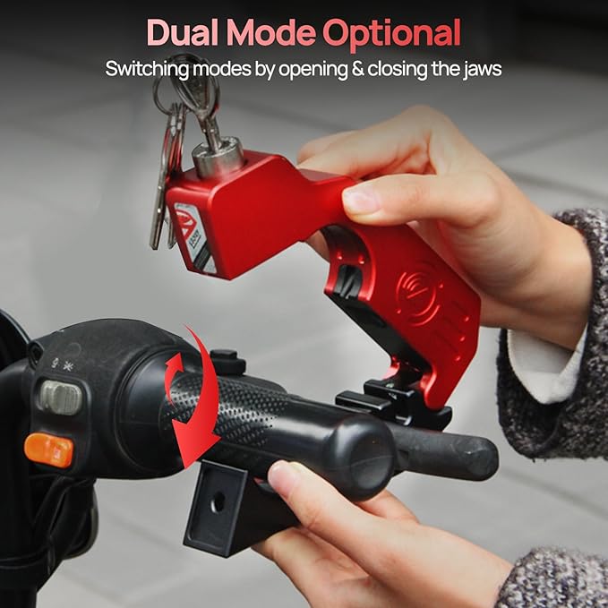 Motorcycle Locks Anti Theft, 130DB Alarm Motorcycle Grip Brake Lock, Heavy Duty Handlebar Throttle Lock Waterproof Alarm System for Moped, Bike, Scooter, ATV (Red)