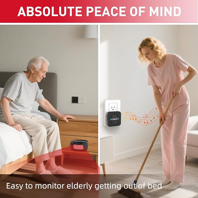 CallToU Wireless Motion Sensor Alarm Indoor Motion Detector Alarm Bed Alarms for Elderly Dementia Patients Motion Sensor Door Chime for Business with 500FT Range, 5 Adjustable Volume 2Sensor+1Receiver