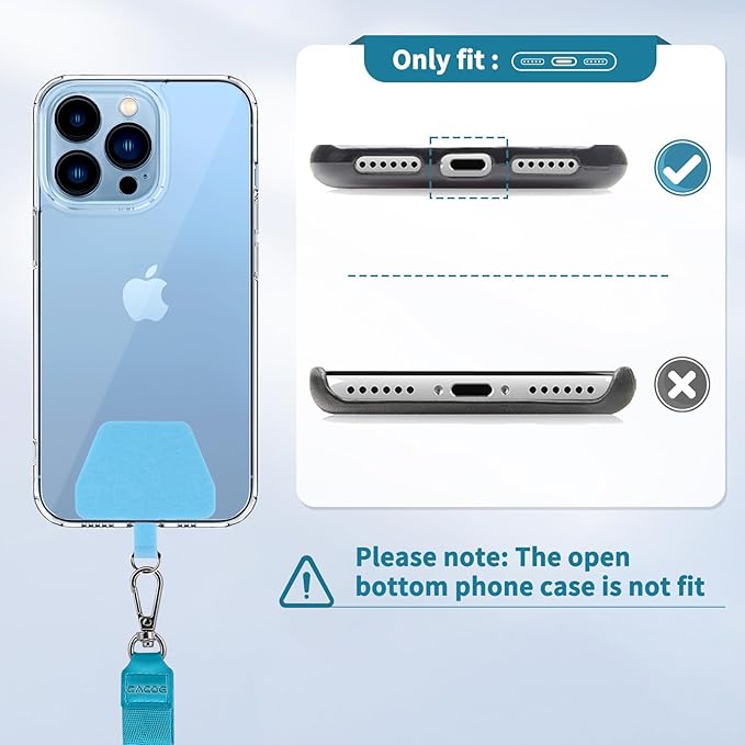 CACOE Phone Lanyard 2 Pcs Adjustable Neck Strap,4 Pcs Patches,Universal Crossbody Multifuctional Patch Cell Phone Lanyards Compatible with Most Smartphones(Black+Light Blue)