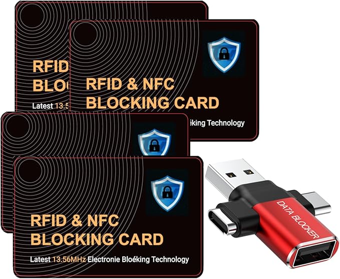 BUISAMG RFID Blocking Card, Credit Card Protector, One Card Protects Entire Wallet Purse, RFID/NFC Contactless Bank Card Protector, ID ATM Guard Card Blocker, Contains usb data blocker. 5-Pack