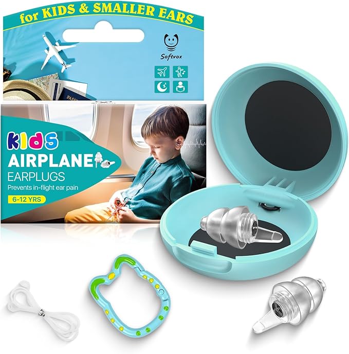 Kids Ear Plugs (6yrs +), Reusable Airplane Ear Pressure Relief Earplug for Child Adult with Small Ear-canals, Ear Protection for Focus, Travel, Anxiety Stress, School, 25 dB Noise Reduction