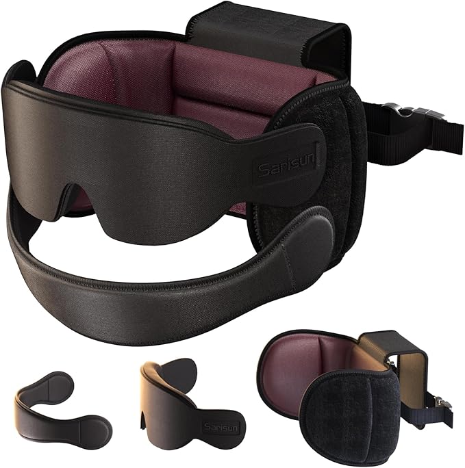 SARISUN Travel Pillow Combo with Chin Strap, Airplane Pillows with 3D Eye Mask for Sleeping, 360° Support Plane Head Strap for All Plane Seats, Long Flights Essentials, Stop Bobblehead, Red