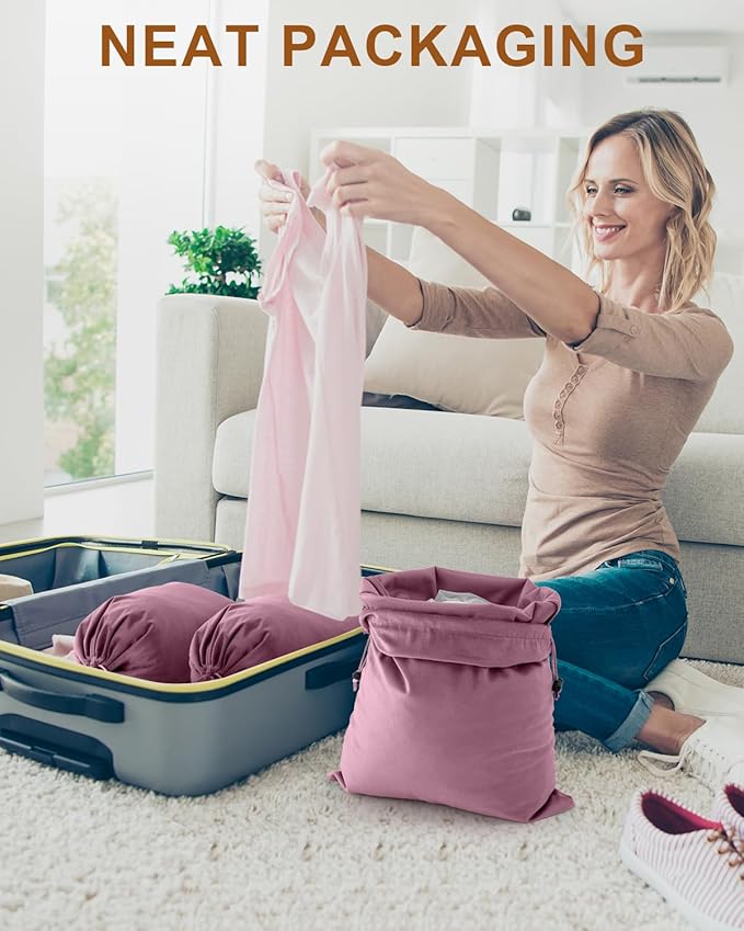 FantasyLife Shoe Bags for Travel, Washable Dust Bags for Storage & Packing, Flannel Shoe Pouch with Drawstring Closure for Purses, Handbags, Shoes & Toys (4, Parfait Pink, 17.3"x12.6")