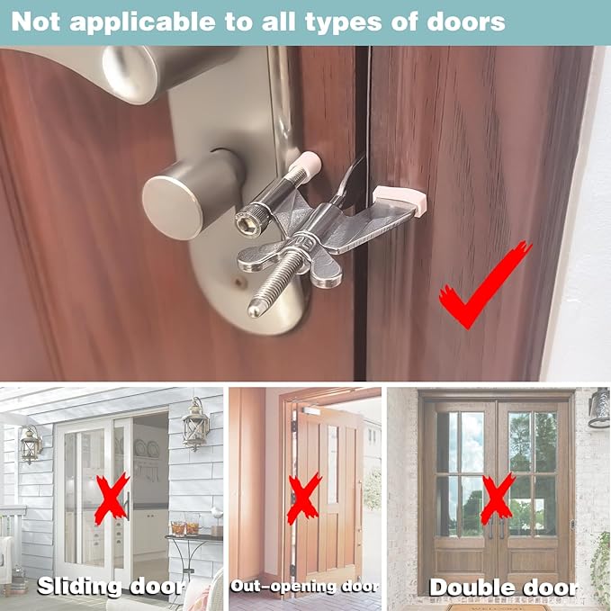 ELEMGULY Portable Door Lock, Adjustable Security Door Lock with Protective Silicone Caps for Home, Travel, Hotels, Apartments to Enhance Safety, Silver