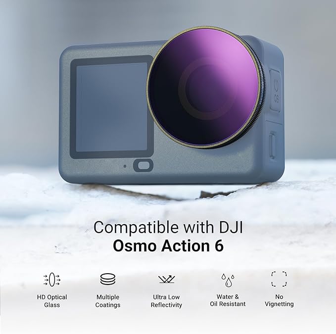 NEEWER CPL + ND Filter Set Compatible with DJI Osmo Action 6 Only, ND8/16/32/64/256 Adjustable Circular Polarizing Filter Lens Polarizer Screw On Multicoated Action Camera Accessories, FL-B109