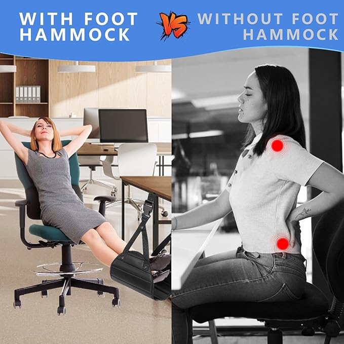Foot Hammock for Plane Travel - Airplane Foot Rest,Length Adjustable Leg Hammock | Travel Essentials | Desk Foot Hammock for Long Trip - Relax Your Feet,Black,2Pack