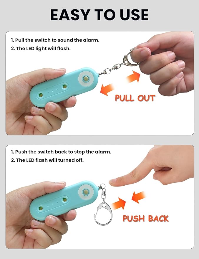 ROTOPATA Personal Safety Alarm Keychain for Women, Rechargeable 130DB Loud Emergency Self Defense Key Chain Siren with LED Strobe Light for Elderly Traveling College Essentials(Light Blue & Pink)