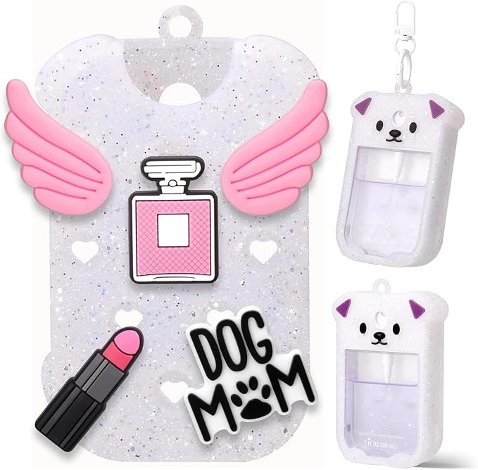 Juome Silicone Case for Touchland Hand Sanitizer Spray with Keychain & Charms, Dog Protective Holder Compatible with Touchland Power Mist & Glow Mist 1 FL Oz/30ML, Travel Cover Sleeve Accessory- Bling