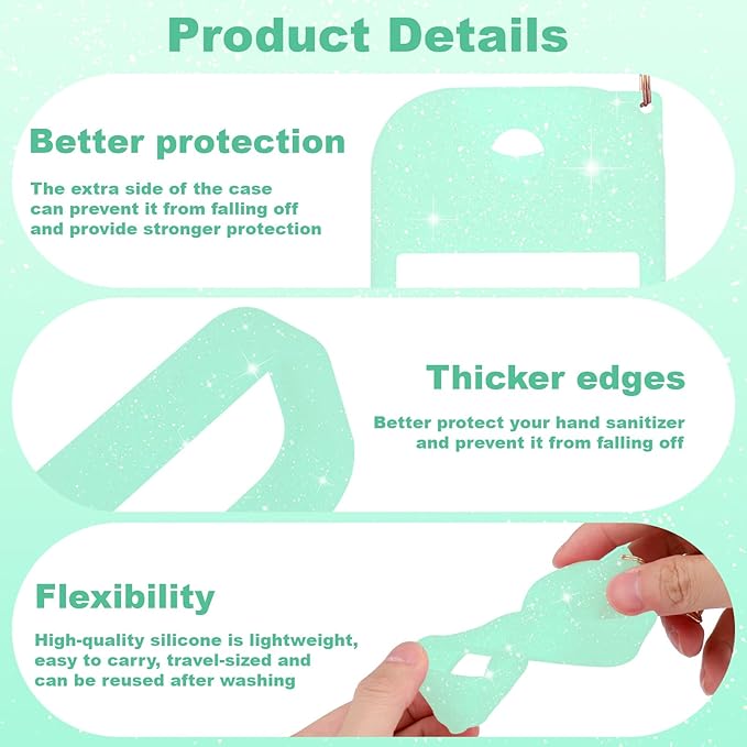 Palksky Silicone Case Compatible with Touchland Hand Sanitizer Spray (Fit for 1 FL OZ/30 mL Ver), Portable keychain(Glitter Sequin Green),Travel Size