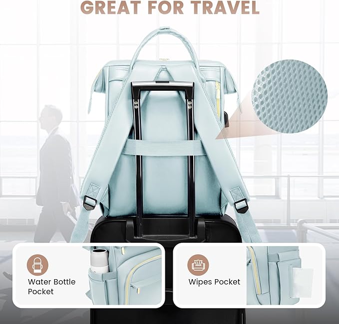 LOVEVOOK Leather Laptop Backpack for Women 17 inch,Travel Backpack Purse Nurse Teacher Backpack Computer Laptop Bag,Professional College Business Work Bags Carry On Backpack with USB Port,Pink Blue