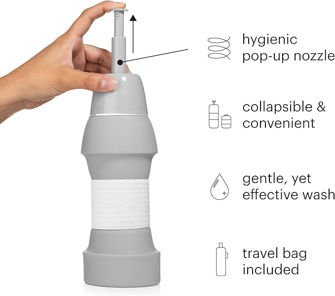 Brondell Bidet GoSpa Collapsible Travel Bidet, Compact and Discreet, with Travel Bag, 500ml, in Gray