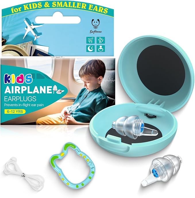 Kids Ear Plugs (6-12 yrs), Travel Earplugs for Flying - Ear Protection for Airplane, Noise Sensitivity, Focus, Loud Events, Study, Play, Hearing Protection