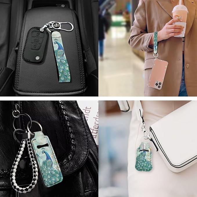 Suobstales 3Pcs Travel Bottles Keychain Holder Set,Travel Bottle Sleeves+Neoprene Chapstick Holders+Lanyard Keychain
