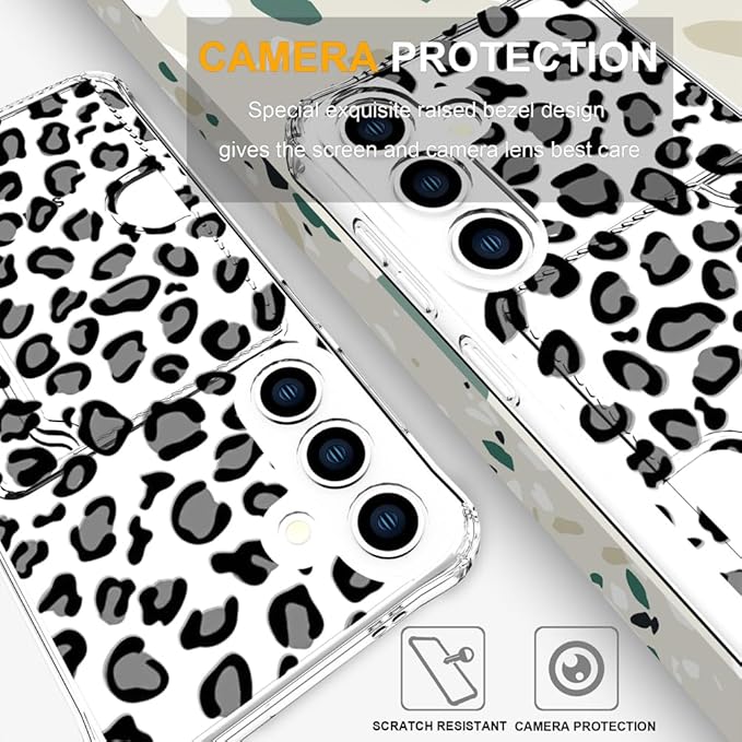 Compatible with Samsung Galaxy S24+ Plus / S25+ Plus Case Card Holder for Women Cute Design,Wallet Phone Cases Transparent Cool Kawaii Protective (Clear Leopard Cheetah Design)