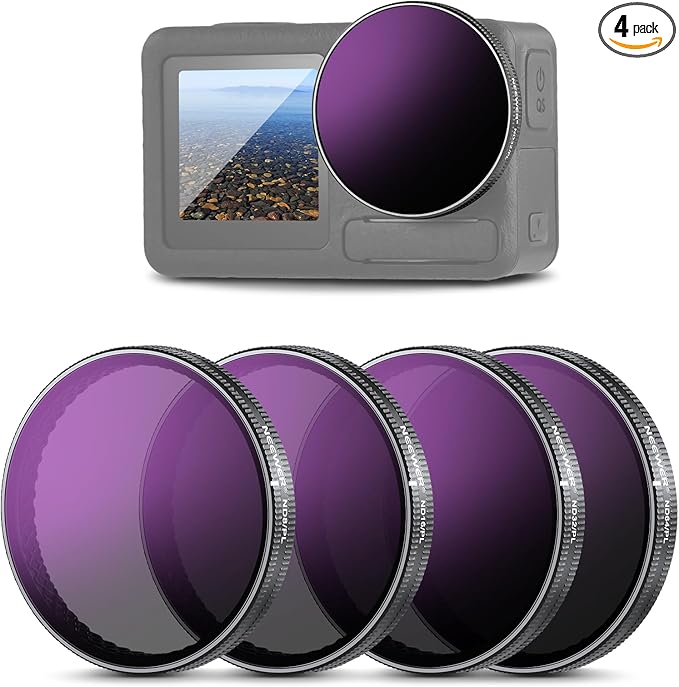 NEEWER ND/PL Filter Set Compatible with DJI Osmo Action 3/4/5 Pro, 4 Pack ND8/PL+ND16/PL+ND32/PL+ND64/PL Neutral Density Polarizing Action Camera Accessories Multicoated HD Optical Glass, FL-A77