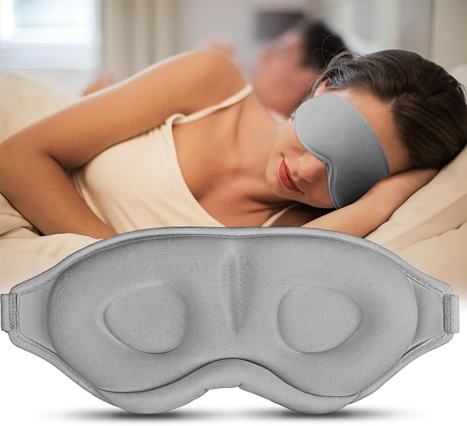 Sleep Mask for Side Sleeper Women Men, Light Blocking Eye Mask for Sleeping, 3D Contoured Cup Sleeping Mask for Zero Eye Pressure, with Adjustable Elastic Strap for Sleep Travel, Grey