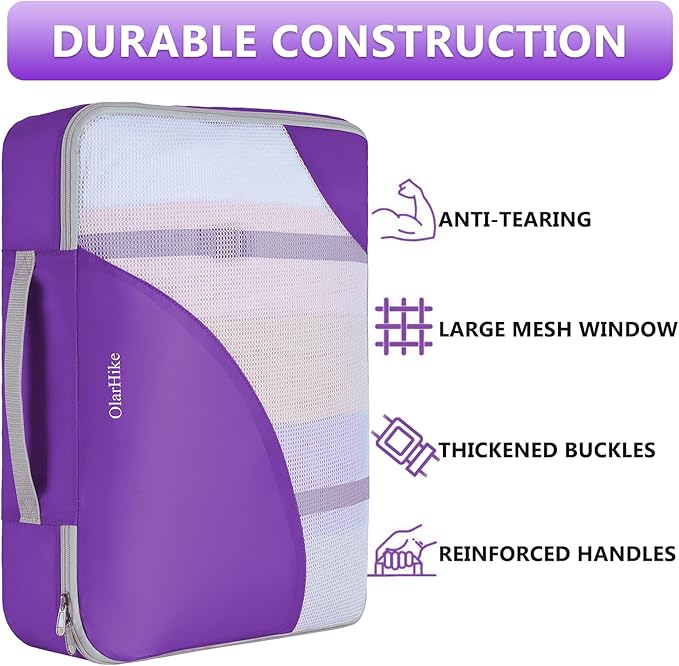 8 Set Packing Cubes for Travel, Gifts for Women Mom,Anti-Tearing Suitcase Organizer for Luggage with Shoe & Hanging Toiletry Bag,OlarHike Vacation Essentials & Accessories for Cruise Ship,Purple