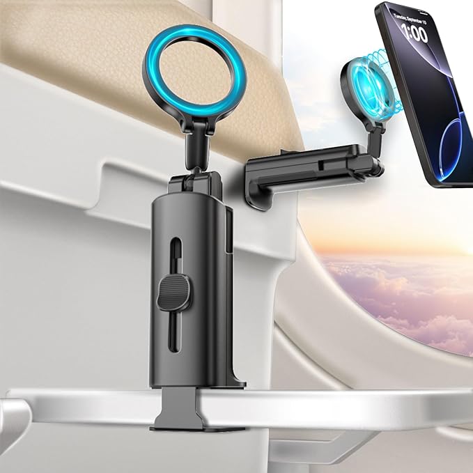 smofish Airplane Phone Holder Travel Essentials,Travel Phone Holder,for MagSafe Airplane, Magnetic Handsfree Airplane for iPhone 16 15 14 13 12 Stand Accessories for Travel and Business