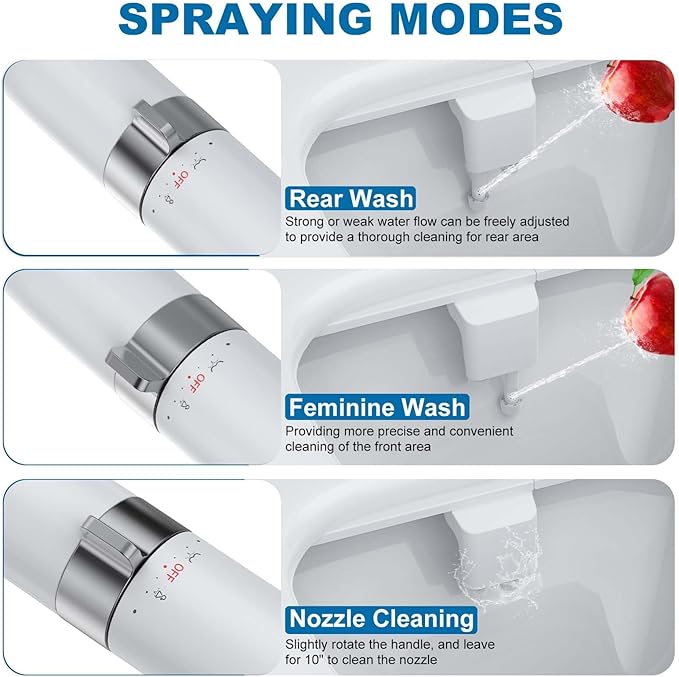 Toilet Bidet Attachment, Non-Electric Dual Nozzle (Feminine/Bidet Wash), Self-Cleaning Fresh Cold Water Sprayer Bidets for Toilets with Adjustable Water Pressure (Rotary Toggle, Chrome)