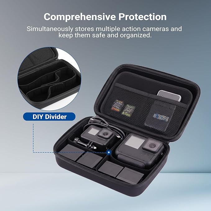 NEEWER Carrying Case for Action Camera & Accessories, Splashproof Protective Storage Bag with DIY Dividers & Mesh Pockets Compatible with GoPro DJI Osmo 360 Action 5 Pro Pocket 3 Lens, PB27
