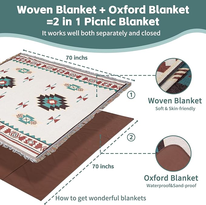 2 in 1 Extra Large Boho Beach Blanket Towel Giant Woven Outdoor Picnic Mat Camping Gear Cruise Essential 2025 Summer Vacation Must Have Airplane Travel Accessories Costa Rica Bahamas Hawaii Trip Stuff
