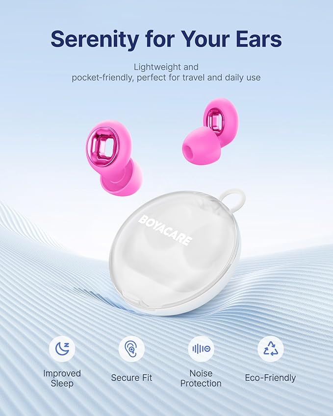 Ear Plugs for Sleeping Noise Cancelling, 45dB Reusable Earplugs for Noise Reduction, Hearing Protection Ear Plugs with 8 Ear Tips, Soft Silicone Earplugs for Sleep, Concerts, Snoring, Study (Pink)