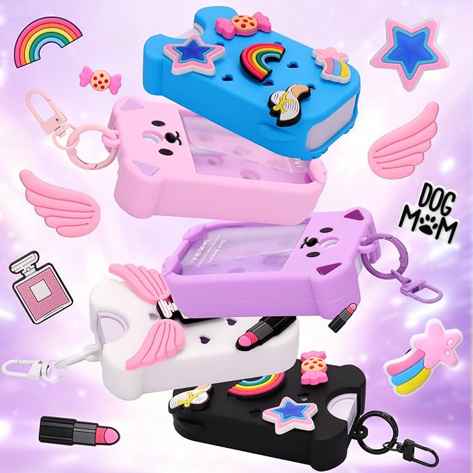Juome Silicone Case for Touchland Hand Sanitizer Spray with Keychain & Charms, Dog Protective Holder Compatible with Touchland Power Mist & Glow Mist 1 FL Oz/30ML, Travel Cover Sleeve Accessory- Bling