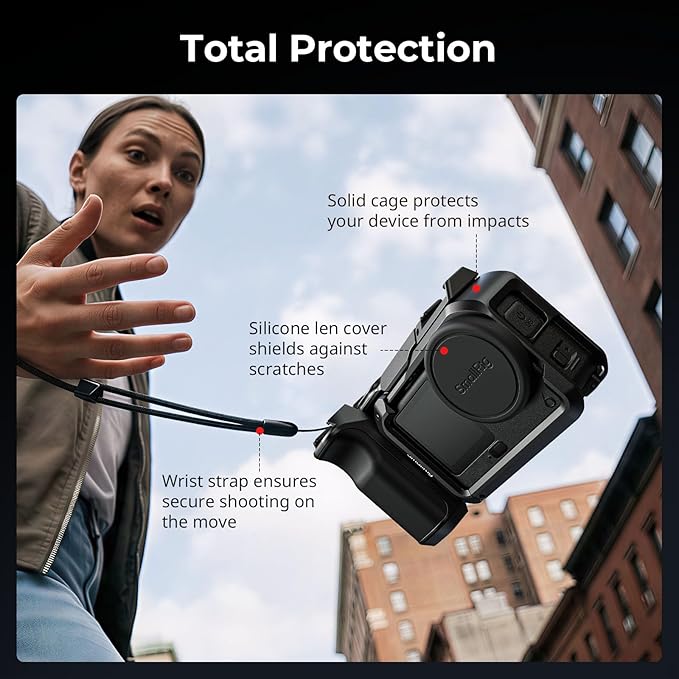 SMALLRIG Handle Grip Kit for DJI Osmo Action 6 with Metal Cage, Street Photography Grip for DJI, Action 6 Cage with Shutter Button, Cold Shoe, Wrist Strap, Lens Cover, 1/4 Threaded Hole - 6037