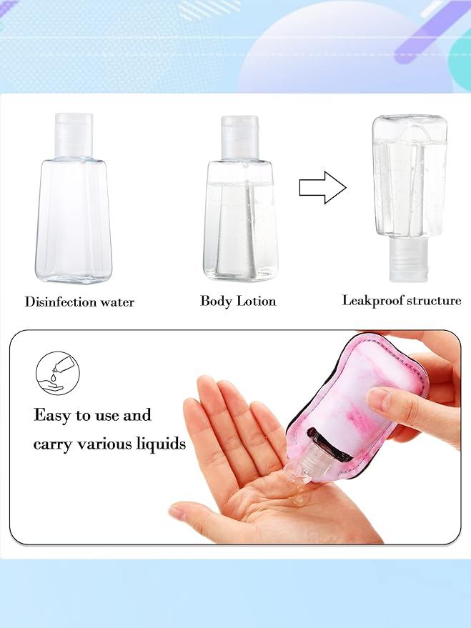 Geiserailie 40 Pcs Hand Sanitizer Keychain Holder Set Travel Bottle Holder Lipstick Case Wristlet Keychain for Women(Chic)