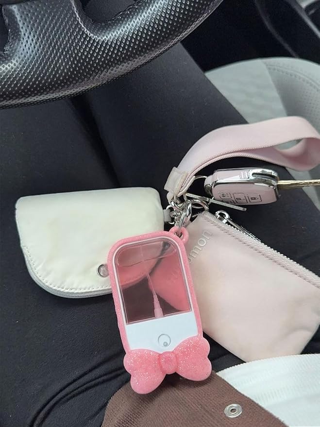 Silicone Bow Case Compatible with Touchland Hand Sanitizer Spray 1 oz (30 mL), Cute Holder with Keychain Clip, Gift for Girls