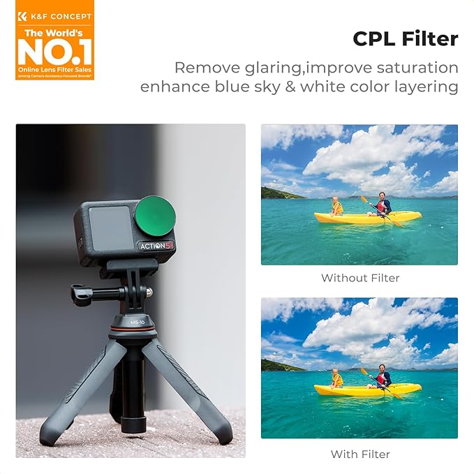 K&F CONCEPT ND PL Filter Kit Compatible with DJI Osmo Action 5 Pro/Osmo Action 4, 4Pack CPL ND8 ND16 ND32 Screw On Polarizing Neutral Density Filter, HD Optical Glass/Multi-Coated/Metal Frame