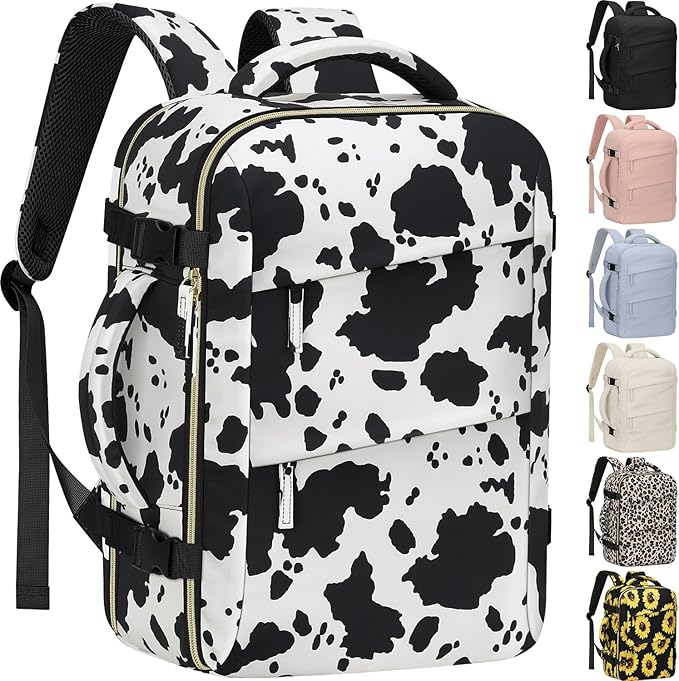 Tenot Carry on Backpack for Women TSA Approved 15.6 Inch Travel Laptop Backpack for Women Travel Essentials Womens Travel Backpack Cow Print
