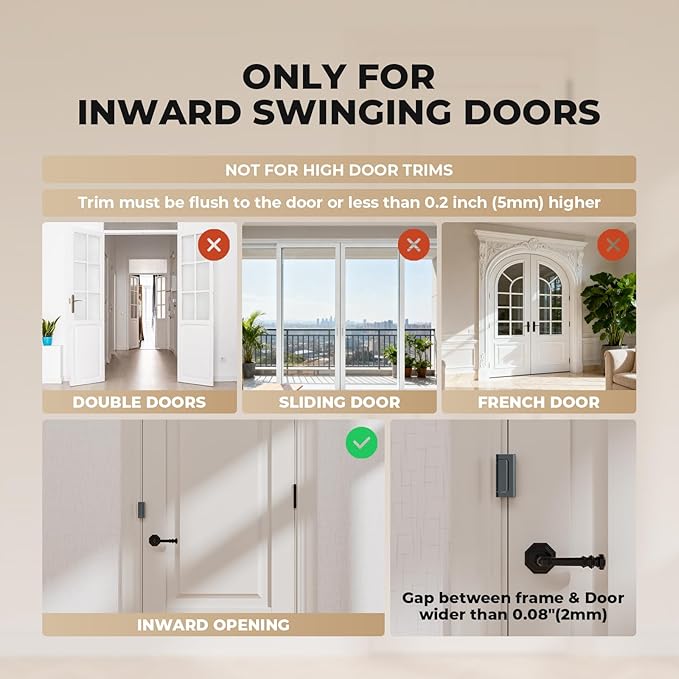 4 Pack Home Security Door Reinforcement Lock, Childproof Safety Door Lock Latch Stopper, Removable Screw-Mounted, Prevent Home Unauthorized Entry, Aluminum Construction, Withstands 800 lbs