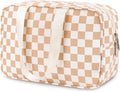 Narwey Large Travel Toiletry Bag Women, Checkered Makeup Bag with Handle, Portable Make up Cosmetic bag Organizer, Travel Bag for Toiletries, Skincare, Medicine, Essentials (Light Checkerboard, Large)