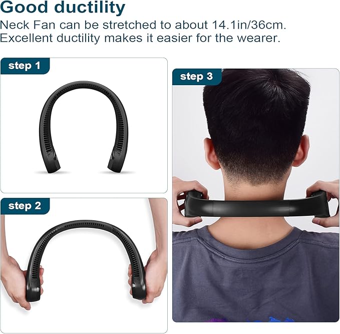 CIVPOWER Neck Fan: Portable Personal Neck Cooling Rechargeable Bladeless Fan - Hands Free 3 Speed 4000 mAh Battery USB Operated Wearable Headphone Design - Gift for Men Women Outdoor (Black)